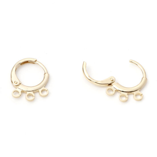 Picture of Brass Hoop Earrings 14K Gold Plated Round With Loop 15mm x 12mm, Post/ Wire Size: (20 gauge), 4 PCs