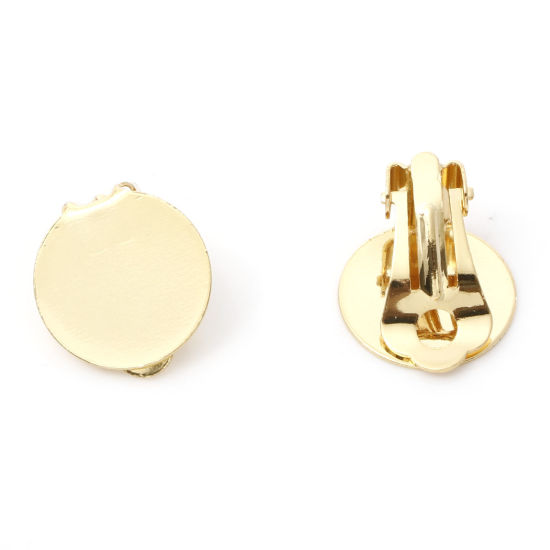 Picture of Brass Non Piercing Clip-on Earrings 18K Gold Plated Round Glue On (Fits 15mm Dia.) 19mm x 15mm, 2 PCs