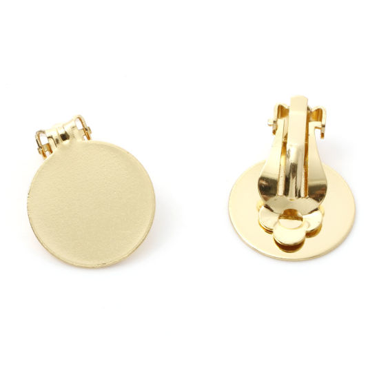 Picture of Brass Non Piercing Clip-on Earrings 18K Gold Plated Round Glue On (Fits 18mm Dia.) 24mm x 18mm, 2 PCs