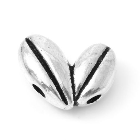 Picture of Zinc Based Alloy Spacer Beads Two Holes Antique Silver Color Ear Of Wheat Heart About 14mm x 11mm, Hole: Approx 1.5mm, 10 PCs