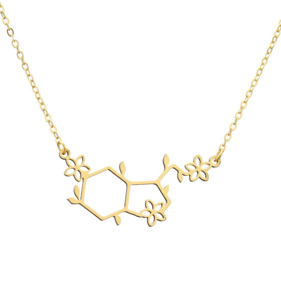 Image de Colliers en 304 Acier Inoxydable Pendentif Molécule de Sérotonine Charme Géométrique Chimie Doré Polygone 45cm Long, 1 Pièce