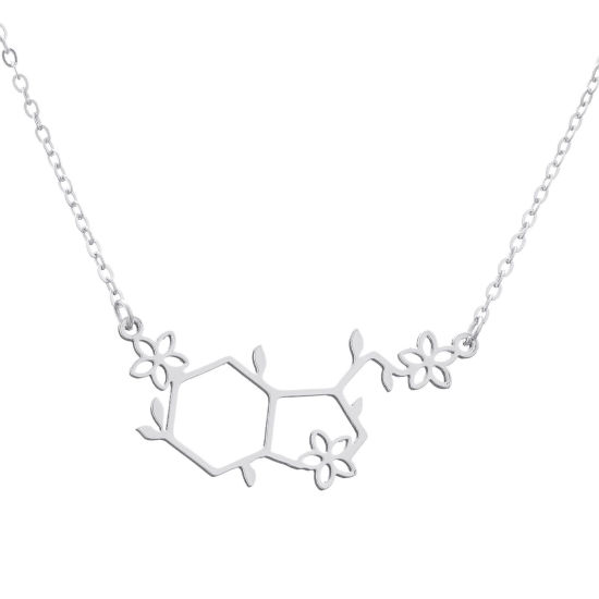 Image de Colliers en 304 Acier Inoxydable Pendentif Molécule de Sérotonine Charme Géométrique Chimie Argent Mat Polygone 45cm Long, 1 Pièce