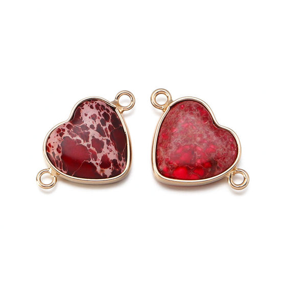 Picture of Emperor Stone ( Dyed ) Valentine's Day Connectors Heart Gold Plated Red 24mm x 15mm, 1 Piece