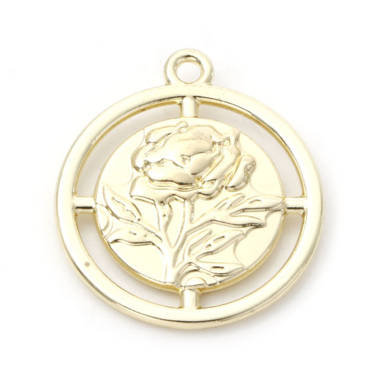 Immagine di Lega di Zinco San Valentino Charms Tondo Oro Placcato Rosa Doppia Faccia 23mm x 20mm , 10 Pz