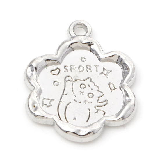 Image de Breloques en Alliage de Zinc Fleur Argent Mat Chats 22mm x 18mm, 10 Pcs
