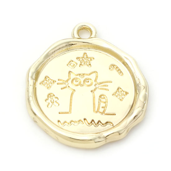 Immagine di Lega di Zinco Charms Tondo Oro Placcato Gatto 21mm x 18mm , 10 Pz