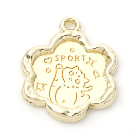 Immagine di Lega di Zinco Charms Fiore Oro Placcato Gatto 22mm x 18mm , 10 Pz