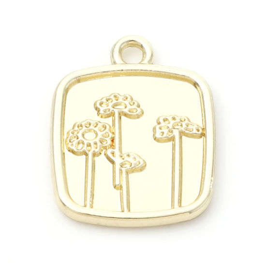 Immagine di Lega di Zinco Charms Quadrato Oro Placcato Fiore Doppia Faccia 19mm x 15mm , 10 Pz