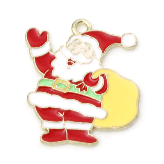 Изображение Цинковый Сплав Подвески Дед Мороз Позолоченный Разноцветный С Эмалью 25мм x 22мм, 10 ШТ