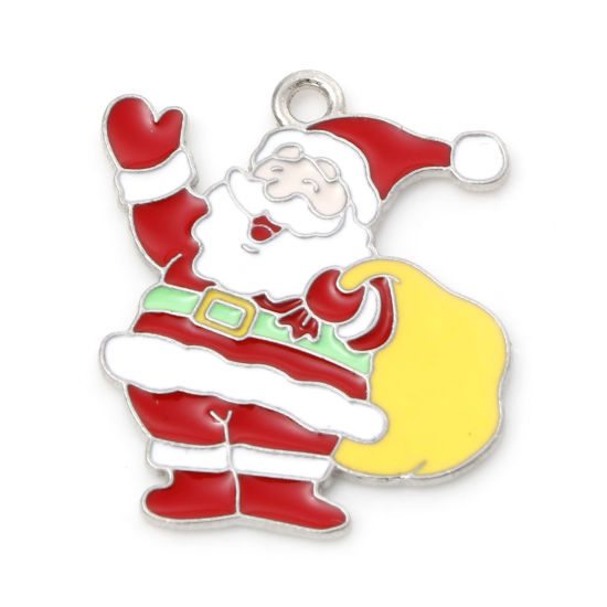 Изображение Цинковый Сплав Подвески Дед Мороз Серебряный Тон Разноцветный С Эмалью 25мм x 22мм, 10 ШТ