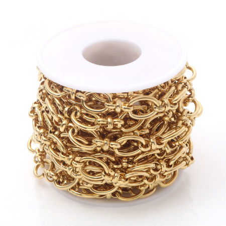 Picture of 1 M (Approx 3.28 Foot) Vacuum Plating 304 Stainless Steel 1:1 Figaro Link Cable Chain For Handmade DIY Jewelry Making Findings Gold Plated 10mm