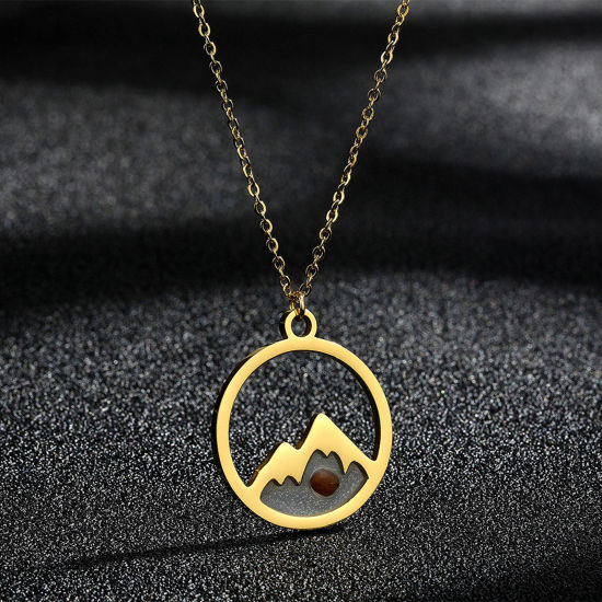 Image de Colliers en 316 Acier Inoxydable Graine de Moutarde Créativité Doré Rond Montagne 45cm Long, 1 Pièce