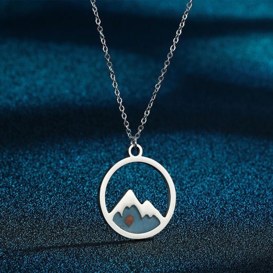 Image de Colliers en 316 Acier Inoxydable Graine de Moutarde Créativité Argent Mat Rond Montagne 45cm Long, 1 Pièce