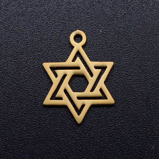 Bild von 2 Stück Umweltfreundlich 304 Edelstahl Filigran Stempel Verzierung Charms Vergoldet Hexagramm Davidstern Hohl 16mm x 12mm