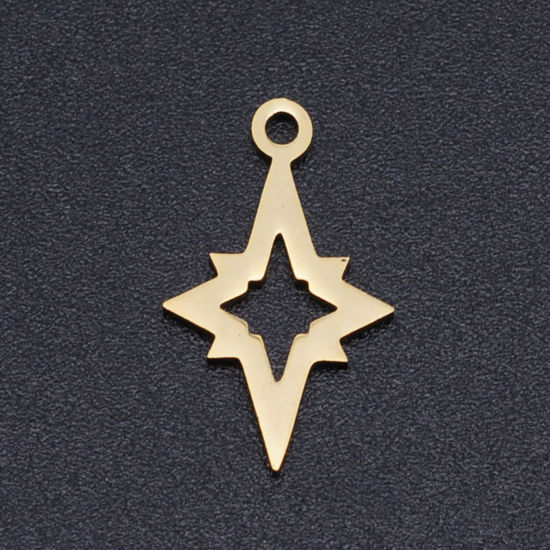 Bild von 304 Edelstahl Filigran Stempel Verzierung Charms Stern Vergoldet Hohl 17mm x 10mm, 2 Stück