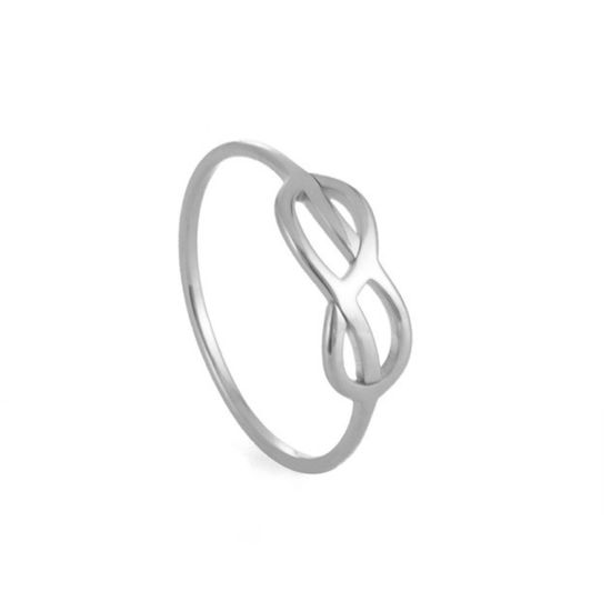 Picture of 304 Stainless Steel Stylish Unadjustable Rings Silver Tone Round Infinity Symbol Hollow 17.3mm(US Size 7), 1mm, 1 Piece