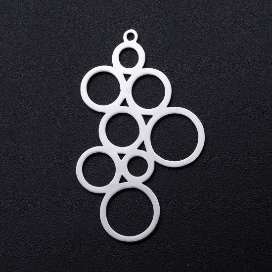 Picture of 304 Stainless Steel Filigree Stamping Charms Silver Tone Round Hollow 40mm x 24mm, 2 PCs