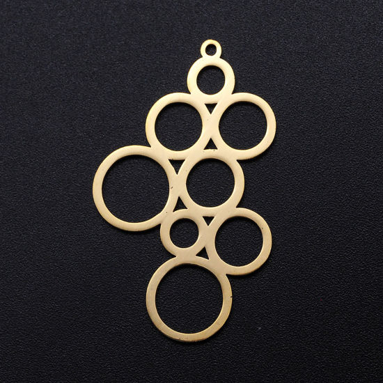 Picture of 304 Stainless Steel Filigree Stamping Charms Gold Plated Round Hollow 40mm x 24mm, 2 PCs