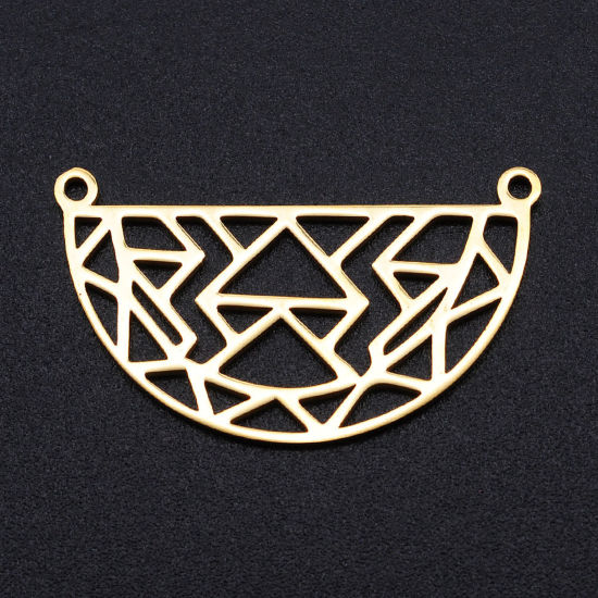 Picture of 304 Stainless Steel Filigree Stamping Charms Gold Plated Half Round Triangle Hollow 31mm x 19mm, 2 PCs