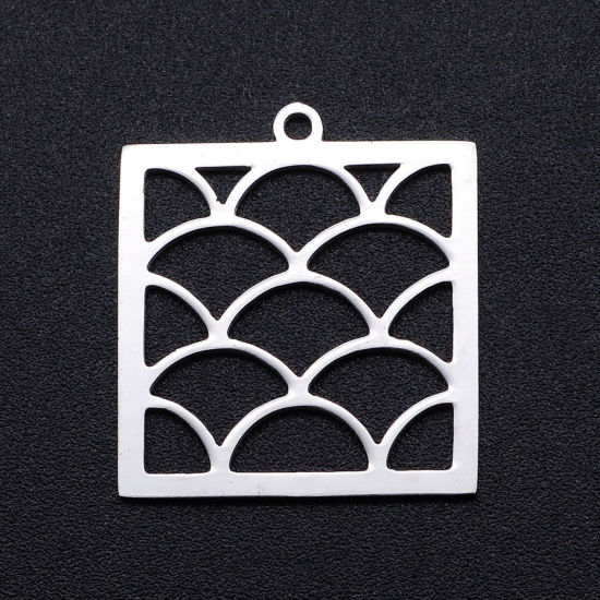 Picture of 304 Stainless Steel Filigree Stamping Charms Silver Tone Square Hollow 22mm x 20mm, 2 PCs