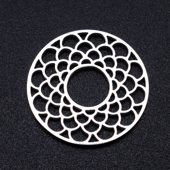 Picture of 304 Stainless Steel Filigree Stamping Charms Silver Tone Round Hollow 18mm x 18mm, 2 PCs