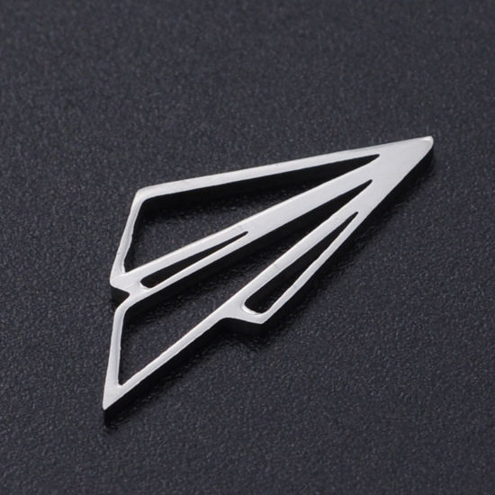 Picture of 304 Stainless Steel Filigree Stamping Charms Silver Tone Triangle Hollow 20mm x 9mm, 2 PCs