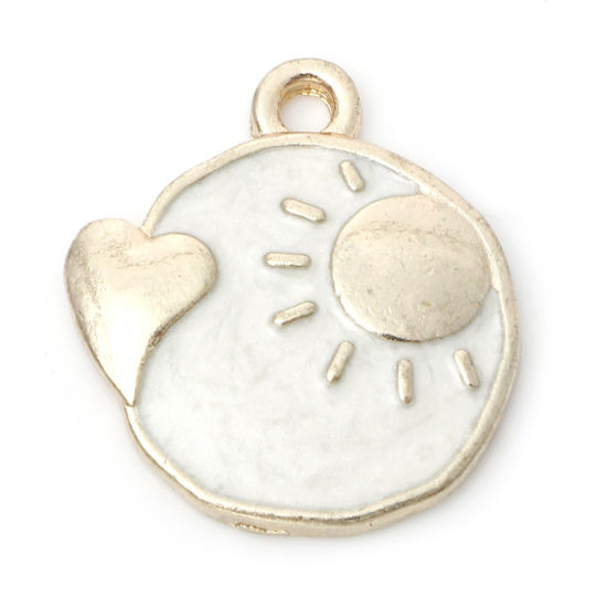 Picture of Zinc Based Alloy Galaxy Charms Gold Plated White Round Sun Enamel 18mm x 16mm, 10 PCs