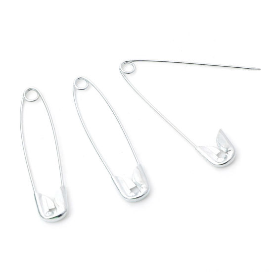 Picture of Iron Based Alloy Safety Pin Brooches Findings Silver Tone 44mm x 9mm, 1 Packet ( 500 PCs/Packet)