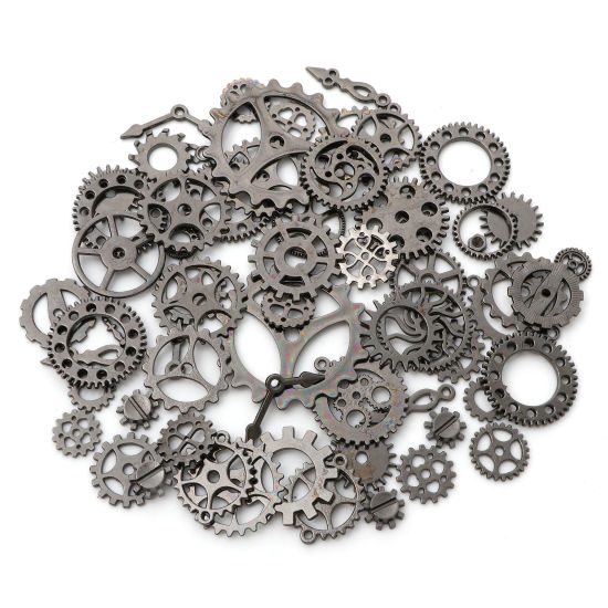 Image de Pendentifs Steampunk en Alliage de Zinc au Hasard Gun Métal Roue Dentée 4.1x4cm - 0.9cm Dia., 1 Paquet