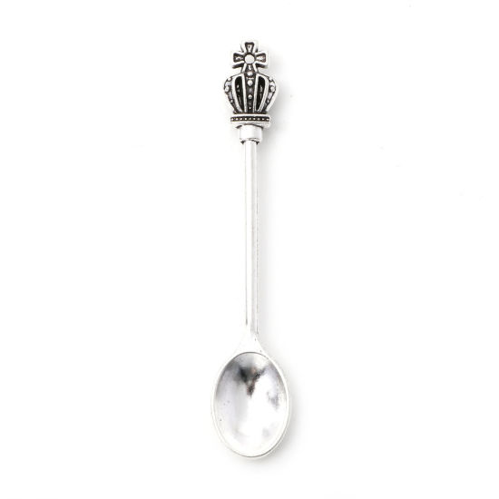 Picture of Zinc Based Alloy Pendants Antique Silver Color Spoon Crown 5.8cm x 1.1cm, 20 PCs