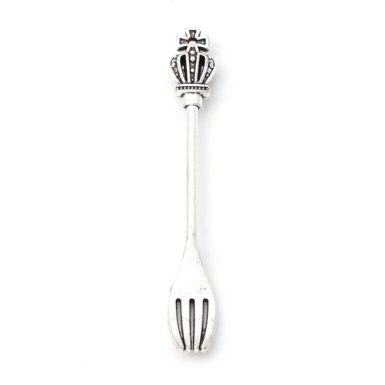 Picture of Zinc Based Alloy Pendants Antique Silver Color Fork Crown 5.8cm x 0.8cm, 20 PCs