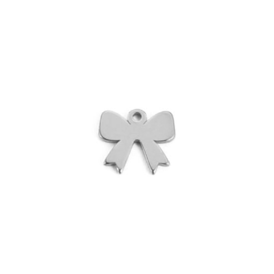 Image de Breloques en 304 Acier Inoxydable Nœuds Papillon Argent Mat 10mm x 9.1mm , 10 Pcs