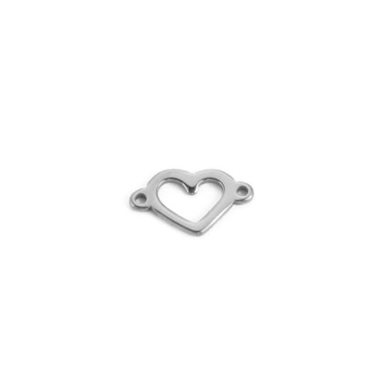 Image de Connecteurs en 304 Acier Inoxydable La Saint Valentin Cœur Argent Mat Creux 12.9mm x 7.4mm, 10 Pcs