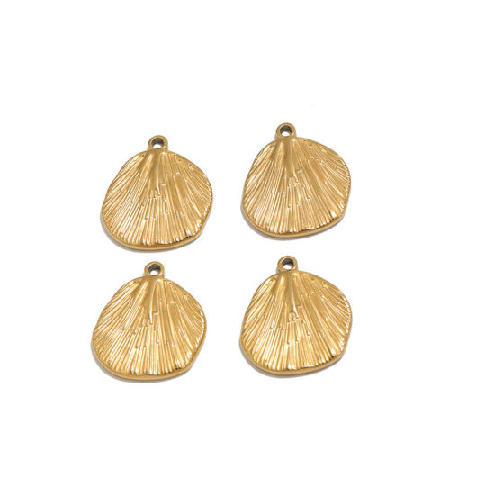 Image de 2 Pcs Breloques en 304 Acier Inoxydable Doré Coquille Texturé 19mm x 16mm 
