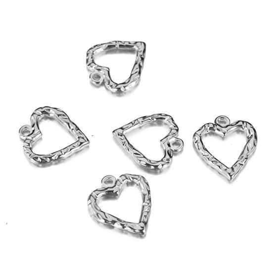 Изображение 304 Нержавеющая Сталь День святого Валентина День святого Валентина Подвески Сердце Серебряный Тон ажурная резьба 18мм x 16мм, 2 ШТ