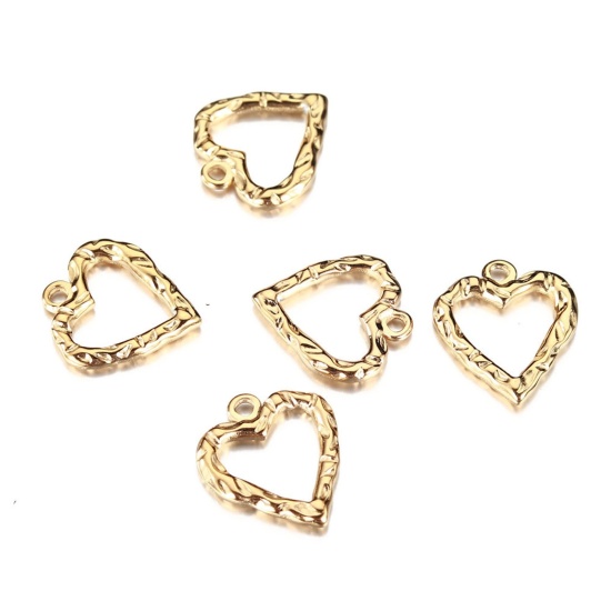 Изображение 304 Нержавеющая Сталь День святого Валентина День святого Валентина Подвески Сердце Позолоченный ажурная резьба 18мм x 16мм, 2 ШТ