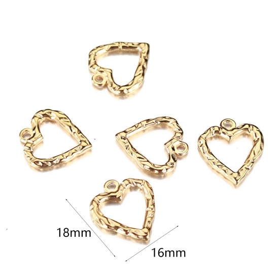 Изображение 304 Нержавеющая Сталь День святого Валентина День святого Валентина Подвески Сердце Позолоченный ажурная резьба 18мм x 16мм, 2 ШТ