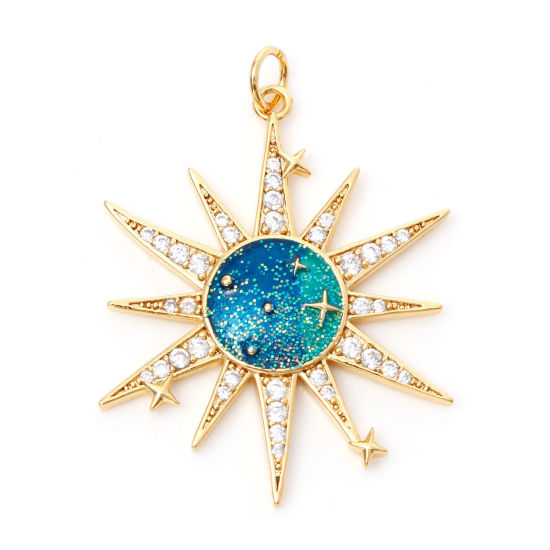 Immagine di Ottone Galassia Ciondoli Sole 18K Vero Oro Placcato Verde Blu Stella Smalto Trasparente Cubic Zirconiae 3.6cm x 2.7cm, 1 Pz