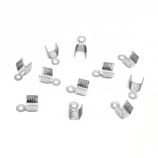 Picture of 316 Stainless Steel Cord End Crimp Caps Silver Tone 7mm x 4.5mm, 20 PCs