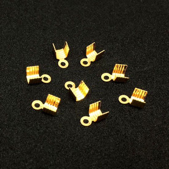 Picture of 304 Stainless Steel Cord End Crimp Caps Gold Plated 7mm x 4.5mm, 20 PCs