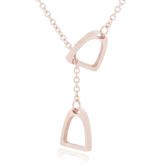 Picture of 304 Stainless Steel Y Shaped Lariat Necklace Rose Gold Luck Horseshoe Hollow 45cm(17 6/8") long, 1 Piece