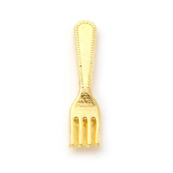 Picture of Zinc Based Alloy 3D Charms Gold Plated Fork Tableware No Hole 20mm x 4mm, 100 PCs