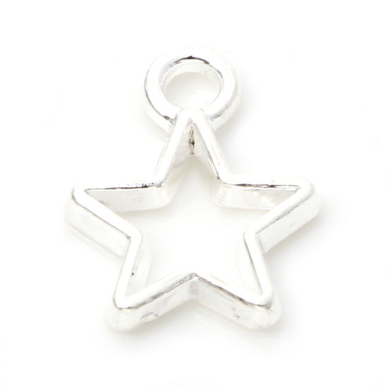 Bild von Zinklegierung Galaxis Charms Pentagramm Stern Versilbert Hohl 14mm x 11mm, 50 Stück