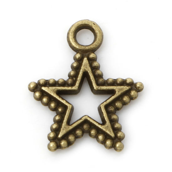 Bild von Zinklegierung Galaxis Charms Pentagramm Stern Bronzefarbe Punkt Hohl 17mm x 15mm, 50 Stück