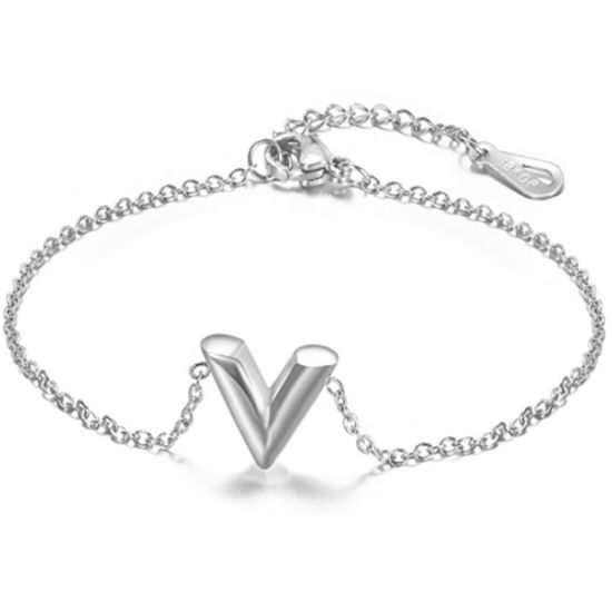 Immagine di 304 Acciaio Inossidabile Elegante Braccialetti Tono Argento A Forma di V 15cm Lunghezza, 1 Pz