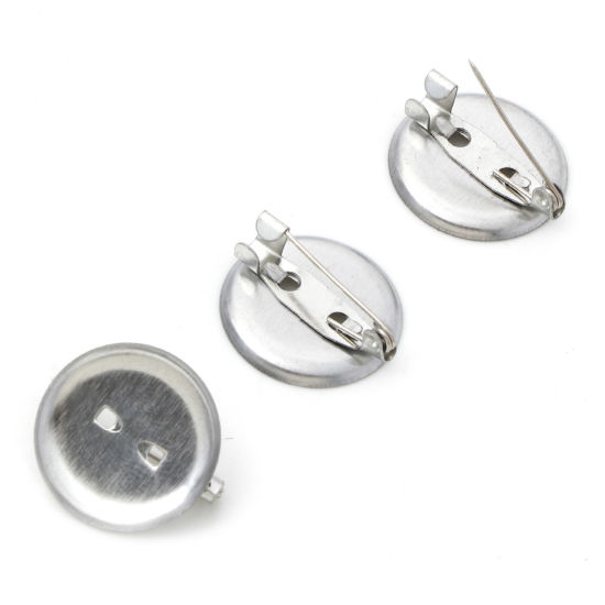 Picture of Iron Based Alloy Cabochon Settings Pin Brooches Findings Silver Tone (Fits 18mm Dia.) 20mm x 19mm, 50 PCs