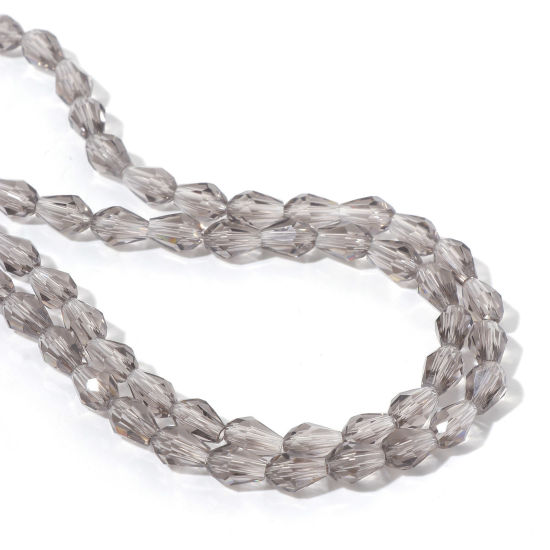Picture of Glass Beads Drop Gray Faceted About 6mm x 4mm, Hole: Approx 0.5mm, 37cm(14 5/8") long, 1 Strand (Approx 65 PCs/Strand)