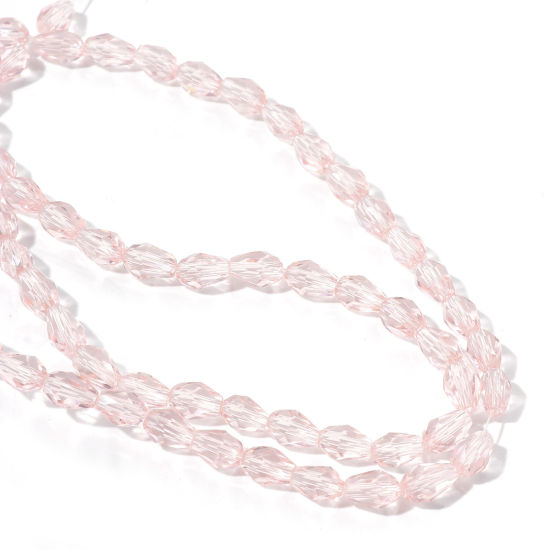 Picture of Glass Beads Drop Light Pink Faceted About 6mm x 4mm, Hole: Approx 0.5mm, 37cm(14 5/8") long, 1 Strand (Approx 65 PCs/Strand)