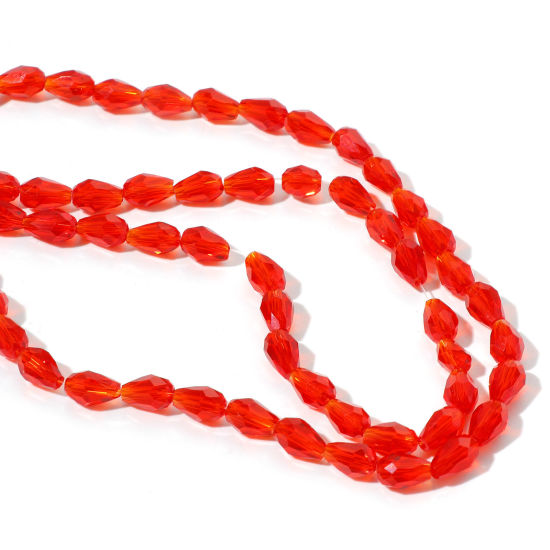Picture of Glass Beads Drop Red Faceted About 6mm x 4mm, Hole: Approx 0.5mm, 37cm(14 5/8") long, 1 Strand (Approx 65 PCs/Strand)