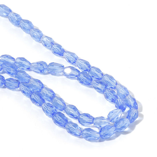 Picture of Glass Beads Drop Light Blue Faceted About 8mm x 6mm, Hole: Approx 1mm, 52cm(20 4/8") long, 1 Strand (Approx 65 PCs/Strand)
